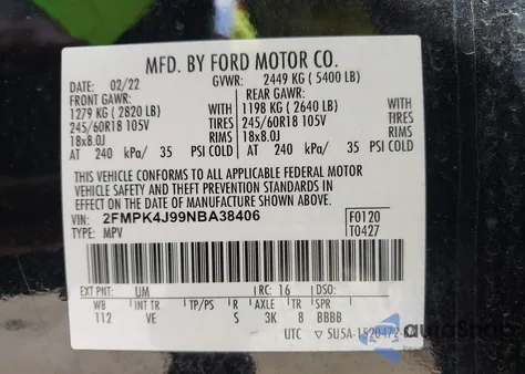 2022 Ford Edge Sel из США, поврежденный, VIN 2FMPK4J99NBA38406